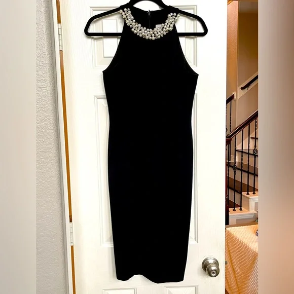 black eliza j dress Eliza J Flocked Tulle Sleeveless Gown – MOTHER OF main image 0
